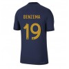 Herren Fußballbekleidung Frankreich Karim Benzema #19 Heimtrikot WM 2022 Kurzarm